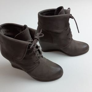 Tesori Gray Suede Wedge Ankle Boots